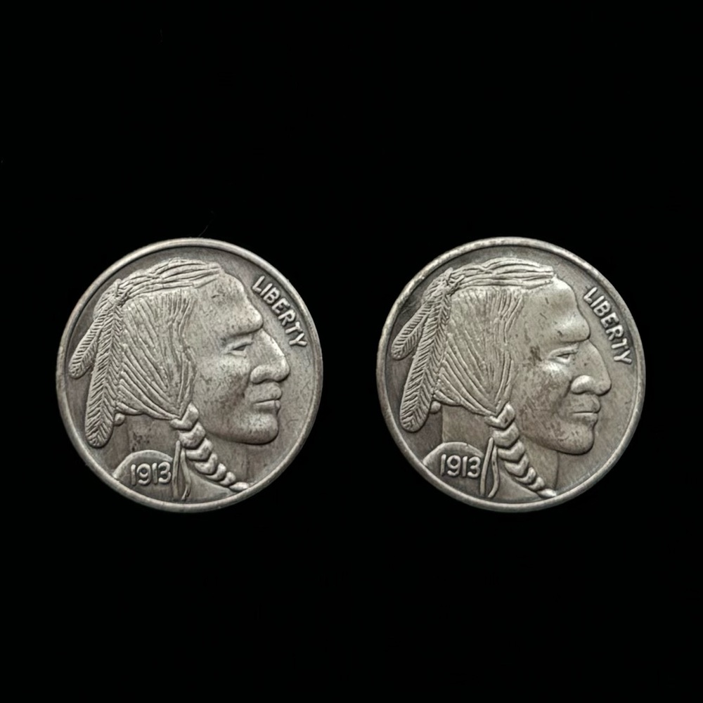 VINTAGE Imitation Buffalo Coin Button Covers - Set of 2